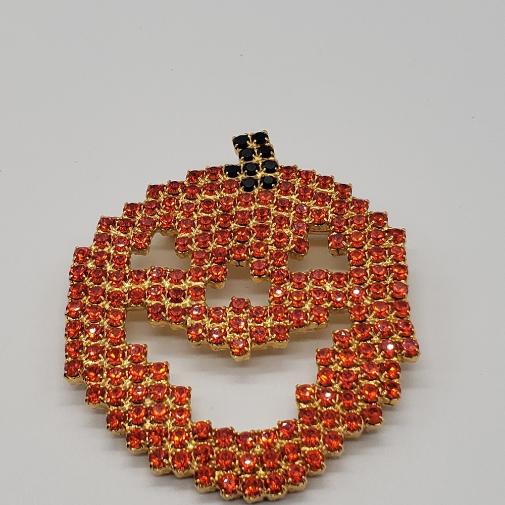 Bauer Orange Crystal Gold Tone Metal Pumpkin pin